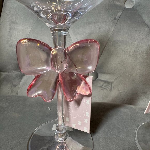 Petal & Pearl Pink Bow Cocktail Glass Set of 2 NEW WITH TAG Anthropologie inspir - Picture 2 of 5
